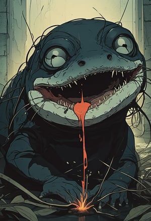 Closeup  of a Salamander, Salamander Montag from Fahrenheit 451, spitting fire in his mouth