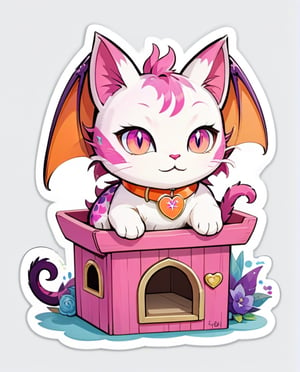 Dragon, wearing Pink Been Band, colors are pink orange and purple, in a cat house, masterpiece, best quality,sticker