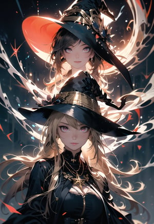 Red eyes, evil, golden, shiny, gold hair,High detailed ,midjourney,perfecteyes,Color magic,urban techwear,hmochako,better witch,witch, witch,Long hair ,long hair