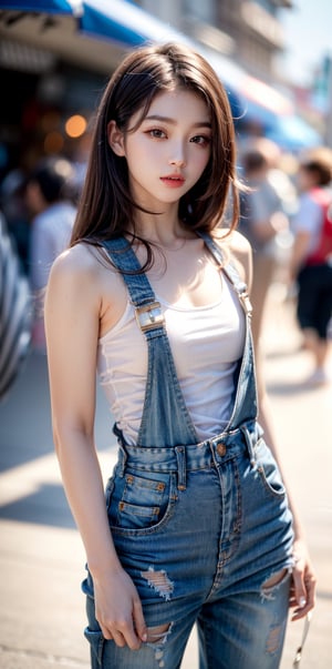 Masterpiece,Masterpiece:1.2,Best Quality,More Detail,
Hyper realistic,Photo realistic,Sharp focus,
Korean IDOL,18 Age,Dynamic Pose,
Whole hot body,Long legs,
(Perfect body,Upper body),
Brown long hair,Small breasts,
(loose fit top and overalls),Sneakers,
On the street,