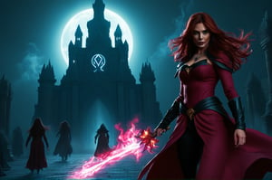 Scarlet Witch, in the break down temple, night, mage army, (best quality)