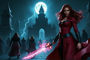 Scarlet Witch, in the break down temple, night, mage army, (masterpiece)