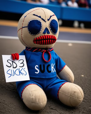 A crying voodoo doll with a sign that says "SD3 sucks"