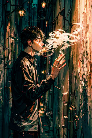 masterpiece, 1boy, smoke, smoking, better_hands