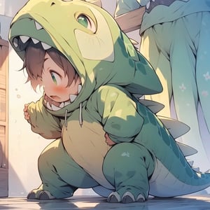 masterpiece, dino, green costume, 1boy, front view