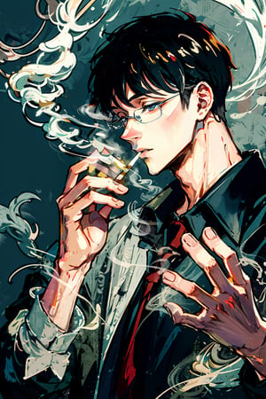 masterpiece, 1boy, smoke, smoking,  (Hands:1.1), ,better_hands