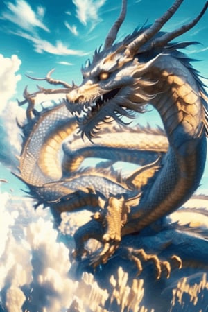 a dragon flying,photorealistic,  Blocked by lots of clouds