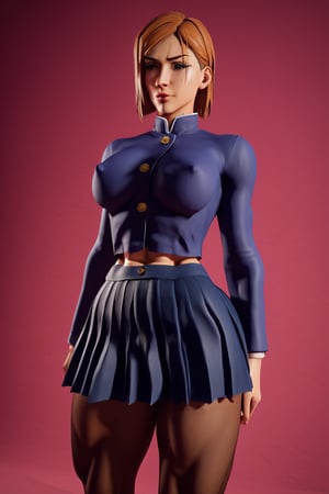 score_9, score_8_up, score_7_up, source_3d, 3d style, unreal engine 5, 1girl, ((nobara kugisaki from jujutsu kaisen), school uniform, blue jacket, skirt, long_sleeve, nipple bulge, pantyhose,large_breasts,toned_muscles, curvy body, ,motion_line,action_lines,cowboy_shot, looking_at_viewer ,toned_muscles, curvy body,voluptuous,defined_abs,huge ass, masterpiece, 4k, best quality