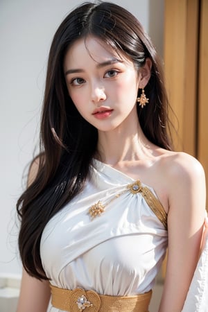 (((masterpiece))), best quality,  illustration, beautiful detailed glow, upperbody, white bg, (beautiful detailed eyes), beautiful health woman face with clean purity skin,ThaiDress