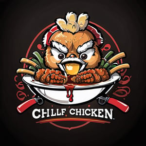 Design a logo for a special restaurant that serves crispy fried chicken coated with a generous amount of chili. The logo should reflect the unique flavor of the restaurant, focusing on the fried chicken that's pounded with chili. The logo should depict the combination of savory and spicy flavors in this dish and create a visually appealing design that whets the appetite