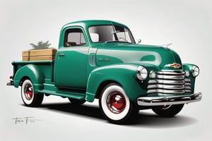vector art 1949 green tosca chevy truck with cool rims, white background