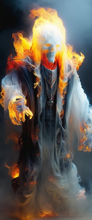 (Upper body),hyper detailed masterpiece, dynamic, awesome quality,DonMF1r3XL firey men uxariean, neural hacker,druid, fire face,glowing eyes,sabaton ,floating_hair ,9 head length body,DonMF1r3XL,aw0k magnstyle,photo of a transparent ghost