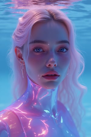 In a mesmerizing whirl of vibrant colors, an immaculate exquisite digital picture of (photo-realistic Scandinavian woman), emerges from the depths of a cyberpunk underwater oceanic city, stands in stark contrast against a soft, pastel background. This stunning photo captures a figure with flawless, radiant skin and strikingly bright eyes that seem to hold a universe of secrets. enigmatic metallic entity. Every pixel is meticulous and precise, highlighting the intricate details of the avatar's flowing hair and ethereal aura, happy, smile, electric power waves. The overall composition exudes a sense of otherworldly beauty, drawing viewers into a realm of digital enchantment. Smile, sharp, masterpiece





