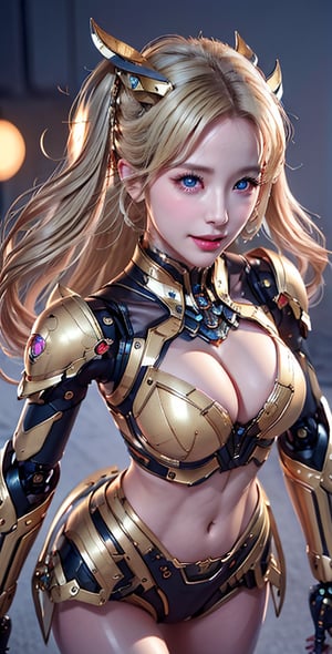 Upper body,masterpiece, best quality, aesthetic, a sexy robot girl, blonde hair,evocative pose, neon light Ink in Hsiao-Ron Cheng style Close-Up Shot of (Zealot:1.3) of Nuclear Energy, Chaos Realm, Golden Hour, Mythical, trending on deviantart, Atari Graphics,portrait, smile,looking_at_viewer,(oil shiny skin:0.8), (big_boobs), willowy, chiseled, (hunky:1.9),(perfect anatomy, prefect hand,), 9 head body lenth, dynamic sexy pose, (artistic pose of awoman),from_above,sexaroid_of_mechagirl,reelmech,mecha_girl_figure
