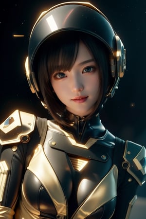 masterpiece, best quality, Half body portrait, 1girl, anime, 3D, realistic, teen girl, smiling, cute face, short hair, astronaut helmet, starry universe background, true light, bodysuit, beautiful, sexy, colourful, nsfw, smooth skin, illustration, by stanley artgerm lau, sideways glance, foreshortening, extremely detailed, high resolution, ultra quality, glare, Iridescent, Global illumination, realistic light and shadow, hd, 8k, ,luxtech