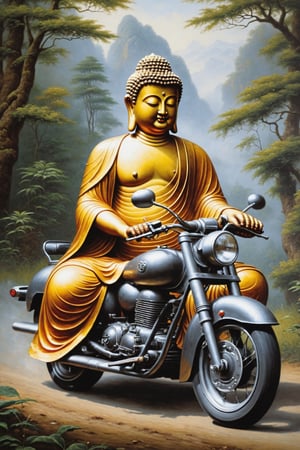 (masterpiece, high detail, best quality),  Buddha riding a motorbike