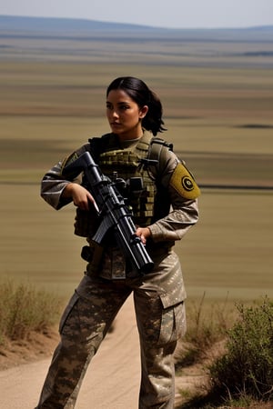 Female soldier in action