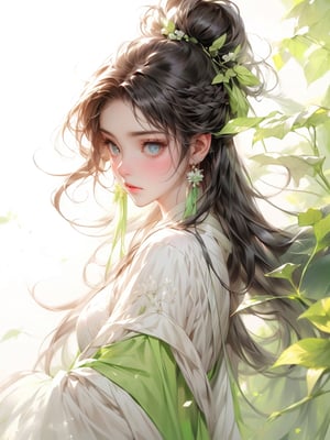 (extreamly delicate and beautiful:1.2), 8K, (tmasterpiece, best:1.2), (WHITE CLEAR BACKGROUND:1.5), (LONG_HAIR_.NOBLE_GIRL:1.5), Upper body, gorgeous perfect symmetrical eyes, lovely innocent face, innocent_gaze, (wears detailed ornated hanfu:1.2),   intricate detailing, finely eye and detailed face, Perfect eyes, Equal eyes, Fantastic lights and shadows、white room background、 Uses backlight and rim light,