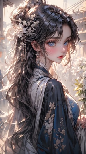(extreamly delicate and beautiful:1.2), 8K, (tmasterpiece, best:1.2), (WHITE CLEAR BACKGROUND:1.5), (LONG_HAIR_.NOBLE_GIRL:1.5), Upper body, gorgeous perfect symmetrical eyes, lovely innocent face, innocent_gaze, (wears detailed ornated hanfu:1.2),   intricate detailing, finely eye and detailed face, Perfect eyes, Equal eyes, Fantastic lights and shadows、white room background、 Uses backlight and rim light,