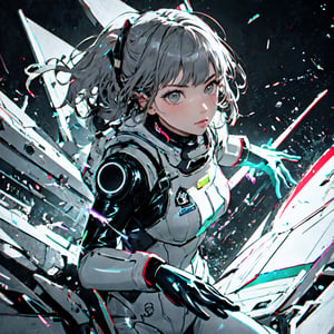 Absurd resolution、hight resolution、(​masterpiece:1.4)、ultra-detailliert、1girl in、(grey and fluorescent white latex Tight spacesuit: 1.4) Wearing and aiming at viewer、shooting a railgun、Planktonic、(masterpiece, best quality, super detailed, best shadow), (detailed background), (beautiful detailed face), high contrast, (best lighting, very delicate and beautiful), colorful,wide-angle lens distortion