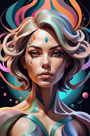 Digital art style, psychedelic, abstract, muted colors portrait of an woman as a the ultimate form of biological artwork.