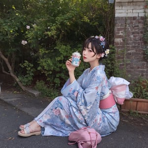 banghair, kimono, skyblue, white