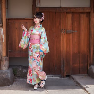 kimono, skyblue, pink