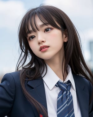 school girl, long hair, school tie, white shirt