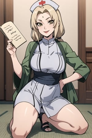 tsunade, happy_face, nurse_outfit