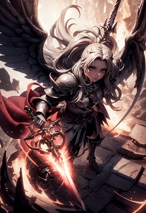 RAW photo, extremely delicate and beautiful, masterpiece, Best Quality, ultra high resolution, 16k, hyperrealistic, ultra-detailed, Very detailed CG 8k wallpaper, (best quality),(extremely intricate), (realistic), (sharp focus), (cinematic lighting), (extremely detailed), 

The girl angel warrior stands tall, her dual swords raised in the air. Her swords are long and slender, with blades that glow with a holy light. 

he archangel, standing aloft with thousands of angels, stands with his sword aloft.

She is wearing gleaming white armor, and 8 Angel Wings  are spread wide. She has a determined expression on her face, and her eyes are ablaze with determination. 

The girl angel warrior is not afraid. She has faced many challenges in her life, but she has always emerged victorious. She knows that she is fighting for what is right, and that gives her the strength to persevere. The girl angel warrior swings her swords, and the air crackles with energy. She is a force to be reckoned with, and her enemies should beware. Here is a more specific example of dual swords that the girl angel warrior could use: A pair of long, slender swords with silver blades and golden hilts. The blades are engraved with ancient runes that glow with a holy light. The hilts are shaped like a pair of angel wings, and they are encrusted with precious gems. These swords are not only beautiful, but they are also incredibly powerful. They are said to have been forged by a master swordsmith in the fires of heaven, and that they are imbued with the power of the angels. The girl angel warrior is the only one who can wield these swords to their full potential. She is a chosen one, and she has been entrusted with the task of protecting the innocent and fighting evil. With her dual swords in hand, the girl angel warrior is a unstoppable force. She is a champion of justice and a protector of the innocent. She is a beacon of hope in a world that is often dark and dangerous.,

Dragon armor, dragon slayer, dragon sword, the heavenly palace, the high-heaven palace, the angels preparing for battle, grant hall, shimmer lighting, black and white, cross bokeh,  soft focus background, vast view, 3d, midjourney ,no_humans, Dreamscape,

Beautiful Lighting, Perfect Lightning, Realistic Shadows, perfect anatomy, super Detailed skin, perfect figure,early 20s, pretty, sexy, highly detailed cute face, very large breast, voluminous breast, hourglass body shape, narrow waist, 

very small head, handsome detailed woman, very detailed eyes and face, realistic face proportions, Stunning detailed eyes, Realistic beautiful face, very small face, Realistic beautiful eyes, makeup, earring, bare legs, beautiful and very shiny thin legs, beautiful and very thin thighs,

Cute girl, long curly blonde hair, a pure white dress, blue eyes, fabulous white see-through korea-style clothes with complex patterns, see-through lace, (see-through mesh stockings), long heel, jewelry and jewelry, floating silk ribbons, masterpiece, high detail, complex and detailed background, in the background the space, a small a trickle, early morning, dew on the leaves, a light fog has almost dissipated, a mystical atmosphere, volumetric lighting, thin with a graceful figure,

 low contrast, rooftop, ancient korea, dynamic move, at night, landscape photo, ,dragon ear, gullveig, fullbody,huoshen,mecha
,fireman,mecha,mecha musume, angel, wings,iron, metal, eight-wing archangel, 8 Angel Wings,

,fate/stay background,4rmorbre4k,EpicSky,marb1e4rmor,hdsrmr