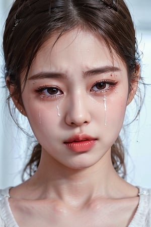 , crying, tears on face, ,1girl, horny, realistic , pov,  ,,, photo from top, medium distance photo, cry, tear, tear stains,

,jennie,jennie blackpink