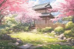 Japan, backyard, spring, masterpiece, best quality, realistic,