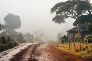 Australia wild, village, foggy, (masterpiece, best quality, likelife, naturalistic)