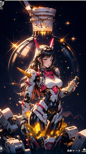 (Masterpiece, Superior） 
(Masterpiece, Superior, Superb, Official Art, Beautiful :1.2), A young girl, long black hair , eautiful women with cat like ears wearing a suit (bodysuit) that is a tight fit. medium breasts, slime thicc, em (typography),
(container, bottle), snowflake background ,
,SGBB
<em><u>phgls, in container,bottle,3dcharacter,Mecha,mecha