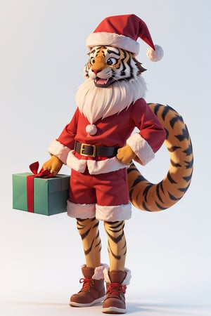 a tiger, cute, 3d, 8k, full body, white background, super happy, wearing Santa's outfit



