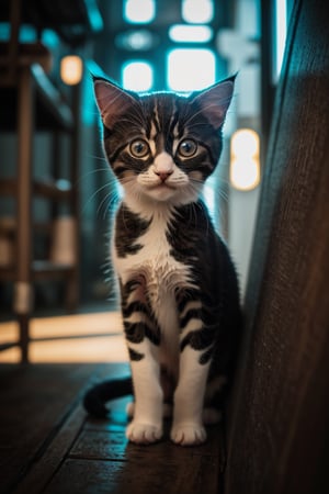 a cute kitten made out of metal, cyborg, cyberpunk style, ((intricate details)), hdr, ((intricate details, hyperdetailed)), cinematic shot, vignette
