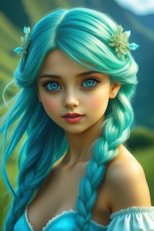 A herdeira princess has water, blue hair, amber eyes, and light green hair
