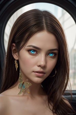 8k portrait of beautiful cyborg with brown hair, intricate, elegant, highly detailed, majestic, digital photography, art by artgerm and ruan jia and greg rutkowski surreal painting gold butterfly filigree, broken glass, (masterpiece, sidelighting, finely detailed beautiful eyes: 1.2), hdr, (detailed background window to a new dimension, plants and flowers:0.7) infinity, infinite symbol,
