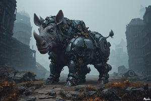 science fiction,score_9,score_8_up,score_7_up,masterpiece,best quality,building,animal mecha,animal cybrog,electron circulation,
cannon, ,zhibi, chibi, rhinoceros appears to be made of various metal parts