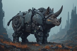 science fiction,score_9,score_8_up,score_7_up,masterpiece,best quality,building,animal mecha,animal cybrog,electron circulation,
cannon, ,zhibi, chibi, rhinoceros appears to be made of various metal parts