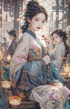 (extremely detailed CG unity 8k wallpaper), ANCIENT_CHINESE_CASTLE_GARDEN_BACKGROUND, (((masterpiece))), (((best quality))), ((ultra-detailed)), (best illustration),(best shadow), ((an extremely delicate and beautiful)),Embody the allure of an ancient princesse, exuding beauty, sensuality, and charm. mesmerizing eyes, conveying mystery and allure. Elegant and alluring, a slender physique, and an aura of mystique. ANCIENT traditional hanfu, adorned with intricate patterns or ornate details.  seductive graceful pose, 