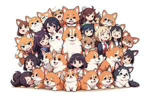 Corgi dog in 30 different actionss, line sticker’s design 