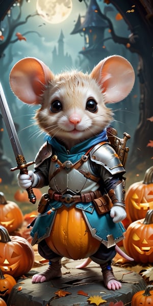 Imagine an enchanting Halloween-themed image featuring a cute little warrior mouse equipped with a tiny sword and shield. Envision vibrant colors, whimsical details, and a playful expression on the mouse's face. Request a charming Halloween background that complements the cuteness of this little warrior. Aim for a visually delightful composition capturing the innocence and adorableness of the mouse in a festive Halloween setting
,detailmaster2,more detail XL,cyberpunk style,donmcr33pyn1ghtm4r3xl  