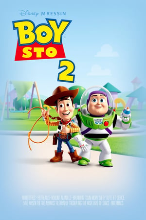 Movie poster for 'Boy Story 2,' featuring toddler versions of Woody and Buzz Lightyear. In this reimagined scene, Woody and Buzz are depicted as adorable toddlers playing in a vibrant park. Woody, wearing his signature cowboy hat and boots, is holding a toy lasso, while Buzz, dressed in his iconic space suit, is holding a toy spaceship. The background showcases a colorful, cartoon-style park with swings, slides, and bright green grass. The title 'Boy Story 2' is displayed in bold, fun lettering at the top, with a tagline underneath that adds a humorous twist. The overall tone of the poster is lighthearted and nostalgic, blending the charm of the original characters with the innocence and joy of childhood.