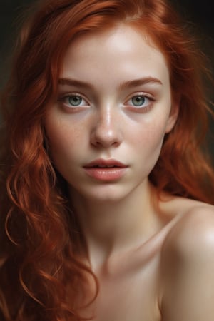 A tenderly lit close-up captures the endearing features of a young girl with fiery red locks, her bright gaze sparkling beneath an ethereal soft glow. Antoni Pitxot's artistic hand guides us through a dreamy atmosphere, as this photobashed portrait presents a winsome subject, bathed in a fuzzy radiance that accentuates her sweet innocence.