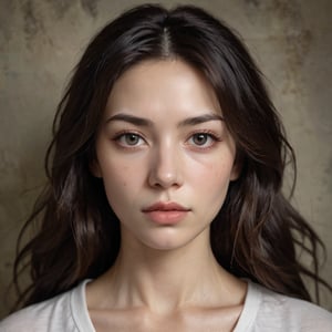 A mugshot captures a stunning woman, her features softening the harsh realities of her situation. The camera frames her face, showcasing porcelain skin and luscious locks framing her heart-shaped lips. Shadows dance across her cheekbones as she gazes directly into the lens, exuding a mix of defiance and vulnerability. The gritty background seems to fade away, leaving only her arresting presence.