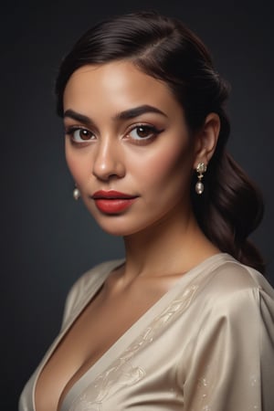 Alexandria Ocasio-Cortez posing confidently in a photorealistic, glamour pinup fanservice-inspired studio setting, reminiscent of Annie Leibovitz and David LaChapelle's work. Against a sleek black background, she stands at eye level, her full body angled for maximum impact. Soft studio lighting accentuates her features, while a subtle blend of colors creates an air of sophistication. Her gaze is direct, inviting the viewer to engage with her message. High-resolution details and ultra-detailed rendering bring this masterpiece to life. Keywords: Masterpiece, by oprisco, rutkowski, by marat safin.,Supersex