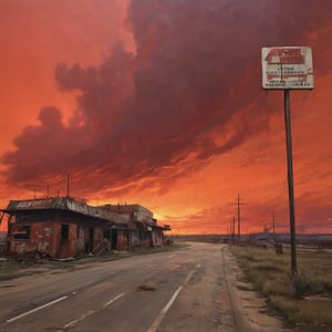 In the realm of service areas, few are as captivating as this eerie scene set on the highway to hell. The painting depicts an ominous red sky casting a menacing glow over a deserted service area, where flickering fluorescent lights add to the unsettling ambiance. Rusty metal structures and fading signs indicate a sense of decay and abandonment, while the highway stretches ominously towards a fiery horizon. This artwork masterfully captures the chilling and foreboding essence of such a location, immersing viewers in its unsettling atmosphere.