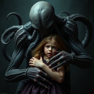 In a chilling and enchanting scene, a faceless tentacle monster tenderly embraces a frightened yet adorable young woman, creating a stark contrast between the dreadful presence of Cthulhu and the cuteness of his victim. Despite the terrifying situation, an unexpected romantic and sensual tenderness emerges between the two, weaving an unexpected depth into the composition and adding nuance to the horrifying premise. The dreadful yet beautiful image exudes a fascinating blend of fear, curiosity, and affection, as if plucked from the pages of a classic Lovecraftian tale. This unforgettable scene encapsulates the essence of the mind-bending, gothic horror that has captivated audiences for generations, inviting viewers to explore the fascinating realms of terror and tenderness that lie beyond the boundaries of the mundane.