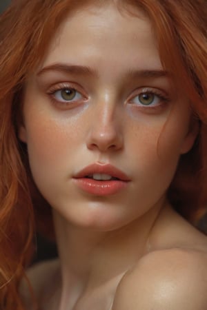 A delicate close-up captures the essence of a young girl with fiery red locks, her features illuminated by an ethereal soft glow. The fuzzy ambiance wraps around her, as if infused with a whimsical aura. In this photobashed masterpiece, Antoni Pitxot's portrait showcases the subject's endearing face, her gaze direct and engaging, set against a subtle gradient of creamy whites.